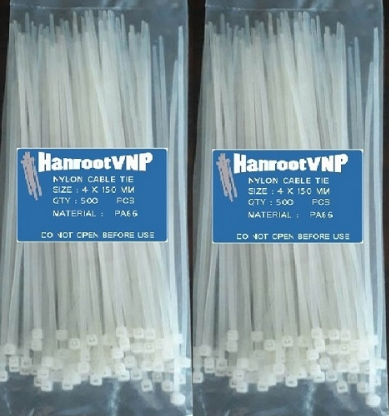 Dây rút nhựa màu trắng 10x600mm HanrootVNP nhựa PA66 chịu lực 22kg, 100 sợi/gói