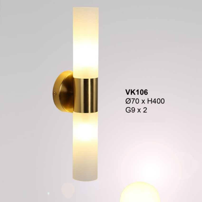 Đèn trang trí gắn tường 355decor VK106, chao đèn bằng thủy tinh, viền đèn xi vàng đồng, bóng led G9 x 2 bóng tích hợp theo đèn, kích thước L70xH400 mm