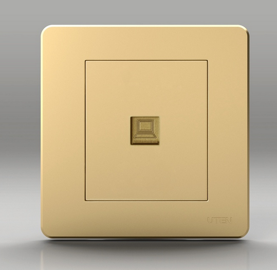 Bộ ổ cắm đơn mạng Uten Q71PC, mặt nhựa màu vàng, kích thước 85x*85mm