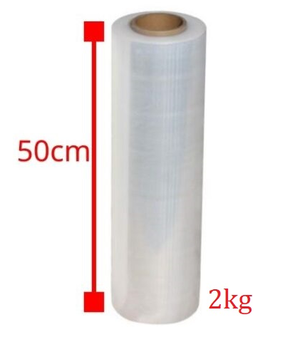 Màng PE quấn tay khổ 50cm, trọng lượng 2kg, bao gồm lõi 300g, đóng gói: 10 cuộn/ thùng