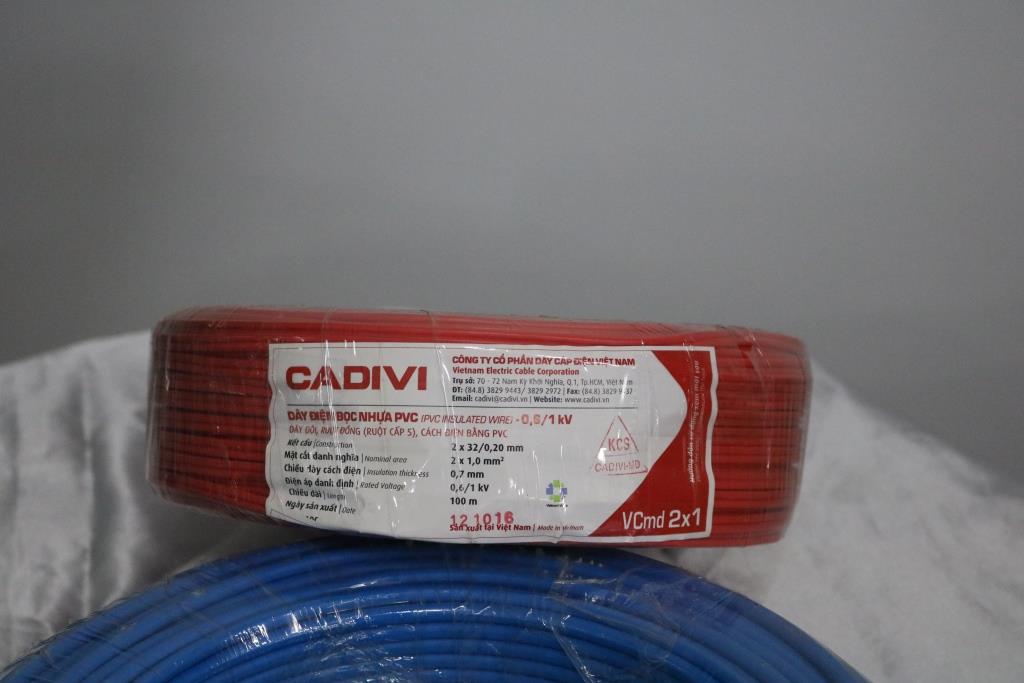 Dây điện Cadivi VCMD 2x1 màu đỏ, 0.6/1KV, cuộn 100m, giá theo mét
