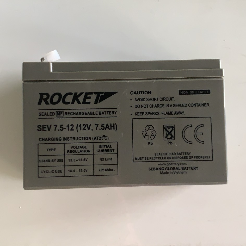 Ắc quy khô Rocket SEV7.5-12, dung lượng 12V, điện áp 7.5Ah, kích thước 151*65*94 mm ( Mã đặt hàng: 54504 )