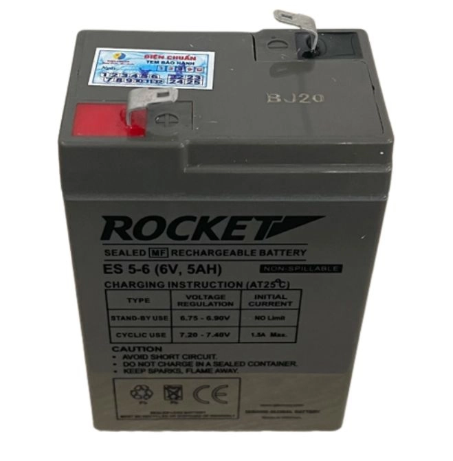 Ắc quy khô Rocket ES5-6 (6V-5AH) màu xám, điện áp 6V, dung lương 5.0 Ah