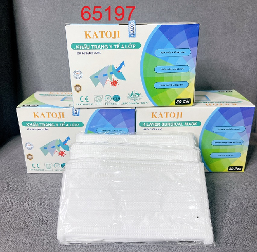 Khẩu trang y tế 4 lớp giấy kháng khuẩn Katoji màu xám, hộp 50 cái