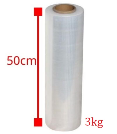 Màng PE quấn tay khổ 50cm, trọng lượng 3kg, bao gồm lõi 300g, đóng gói: 6 cuộn/ thùng
