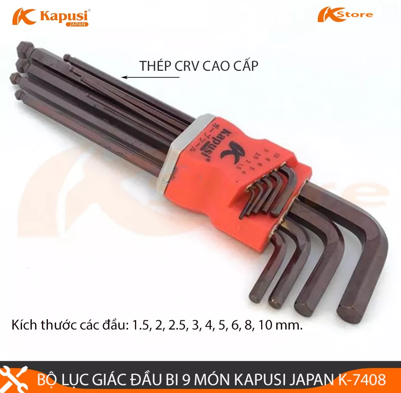 Bộ lục giác bi xi nâu 9 chi tiết Kapusi K-7408