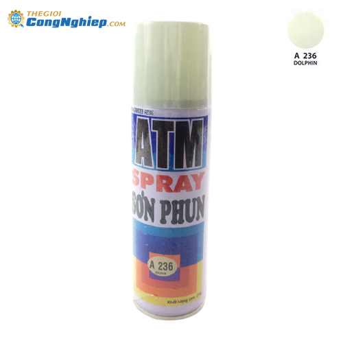Sơn xịt atm spray A236 màu xám trắng 400ml (dolphin), 12 chai/ 1 thùng
