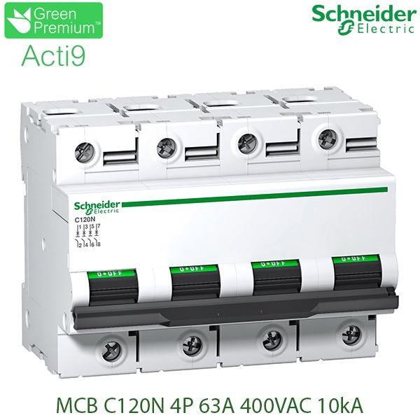 Cầu dao tự động MCB Acti9 C120N 4P 10kA 400V 100A C curve Schneider A9N18374