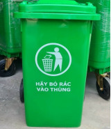 Thùng rác 120L, nhựa HDPE 2 bánh xe, nắp kín màu trắng, KT 570 × 460 × 930 mm