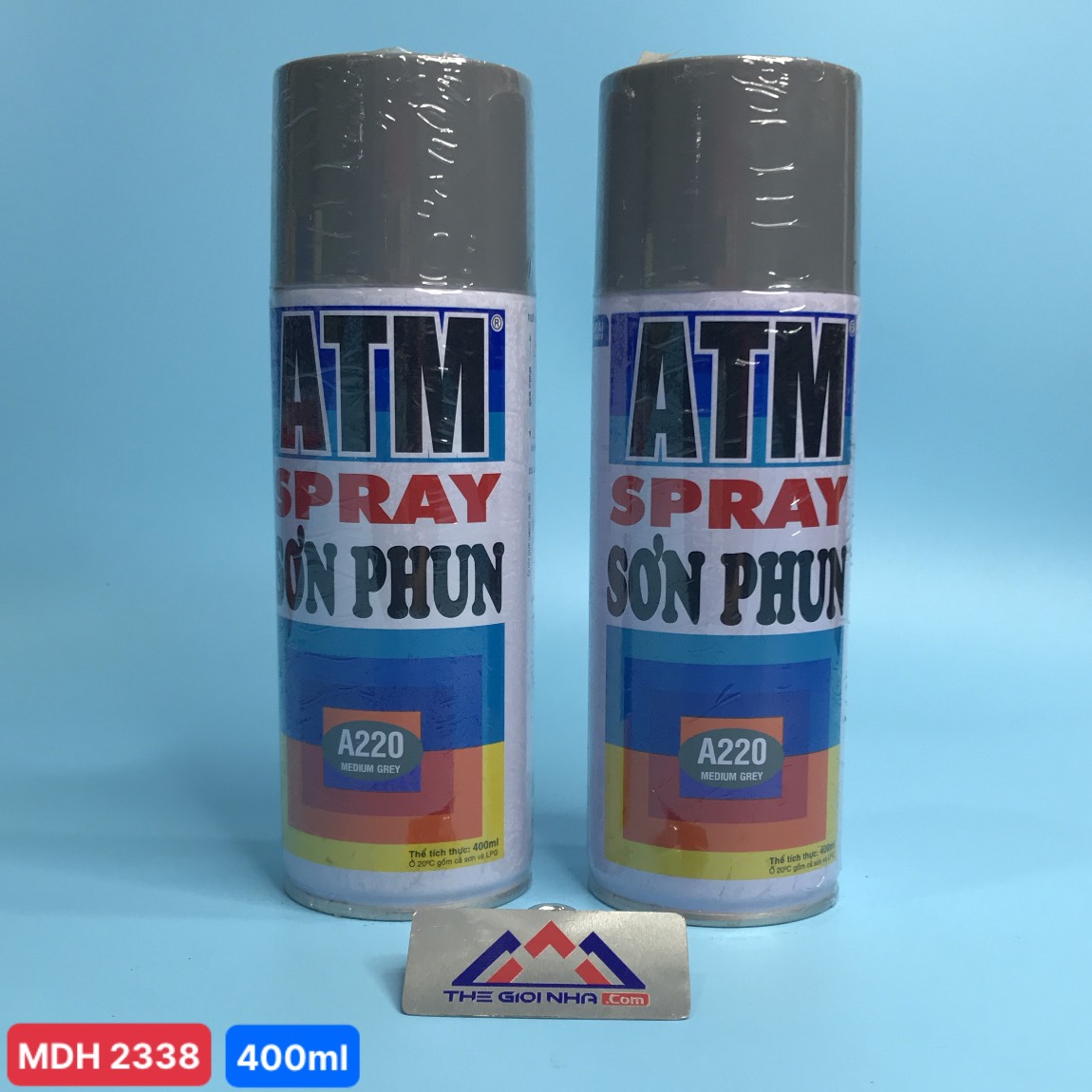 Sơn xịt ATM spray A220 màu xám 400ml (medium grey), 12 chai/ 1 thùng