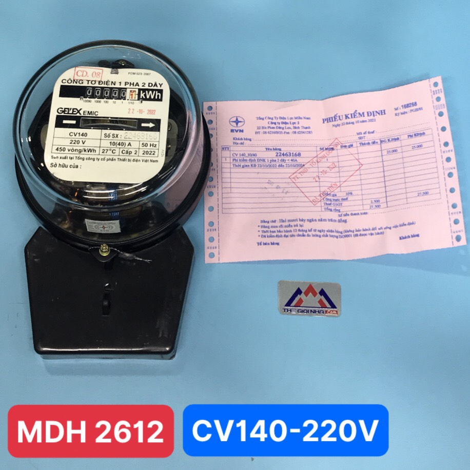 Công tơ điện 220V Emic CV140-10/40A, loại 1 pha 2 dây có kiểm định