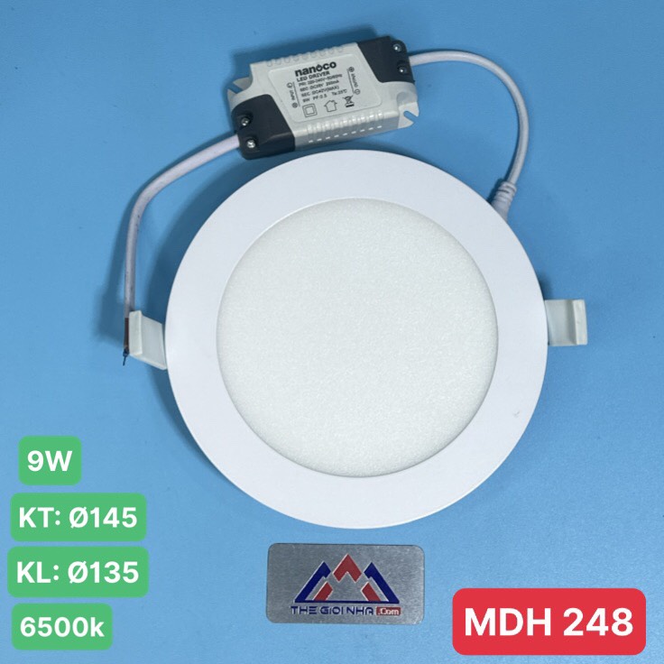 Đèn Led downlight 9W Nanoco NSD0961, siêu mỏng - góc chiếu 120 độ, ánh sáng trắng