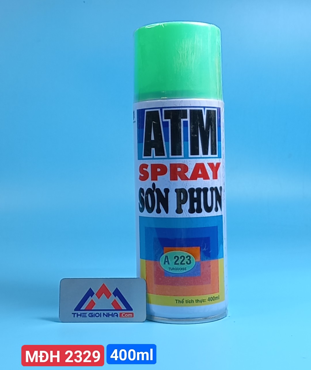 Sơn xịt Atm spray A223 màu xanh ngọc 400ml (turquoise), 12 chai/ 1 thùng