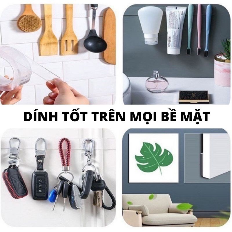 Băng keo 2 mặt siêu dính màu trong suốt 2.4cmx2m, dày 2mm