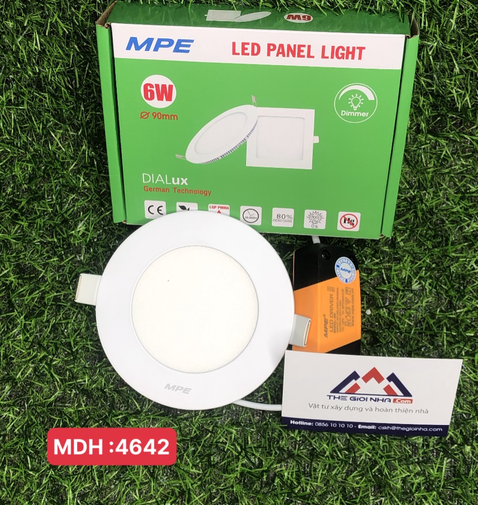 Đèn Led panel âm trần tròn 6W MPE RPL-6SN ánh sáng trung tính, KT Þ110x22 mm, đực lỗ Þ90 mm