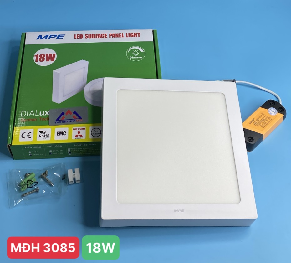 Đèn led panel ốp trần nổi vuông 18W MPE SSPL-18V, ánh sáng vàng, kích thước 217x217x35 mm, đóng gói 1 cái/hộp, 20 cái/thùng