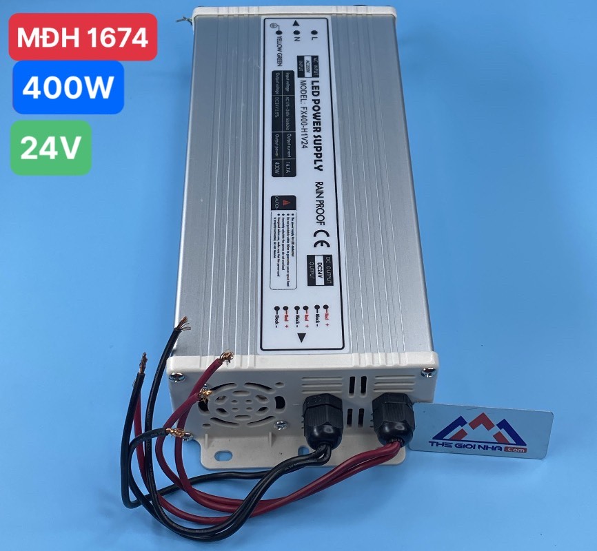 Nguồn 400W cho led dây JCVTECH FX400-H1V24, điện áp vào 220V, điện áp ra 24V