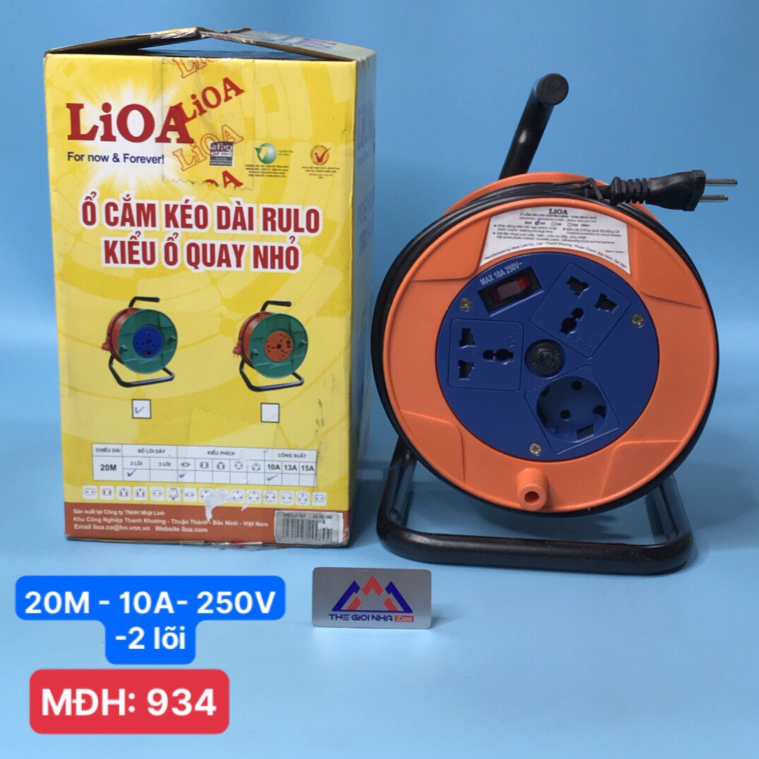 Ổ cắm kéo dài quay tay kiểu rulo, dây dài 20m LiOA QN20-2-10A