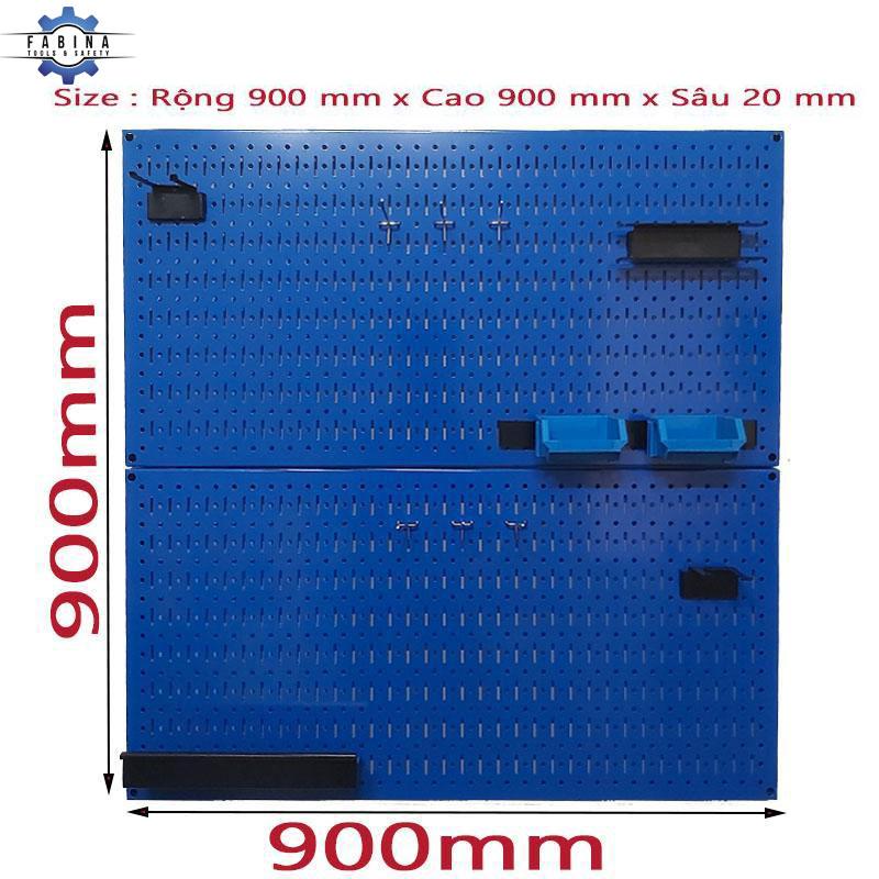 Tấm lưới đôi Pegboard màu xanh dương bóng kèm phụ kiện treo FABINA - 2 tấm, kích thước: cao 900 mm x Rộng 900 mm x Sâu 20 mm