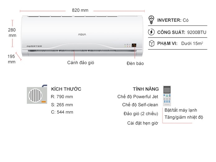 Máy lạnh Aqua Inverter 1 HP AQA-KCRV10TR