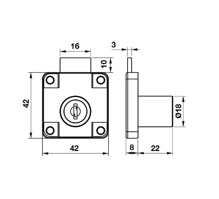 Bộ Khóa Tủ DIY Hafele 482.01.110 42x42x8mm